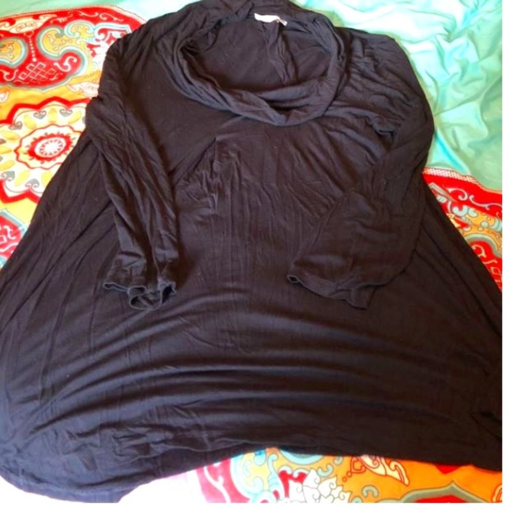 Black rayon cowl-neck tunic by ICANTOO